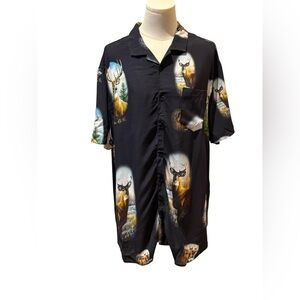 Lira Button Down Deer Print Short Sleeve Shirt Size Large